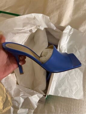 Bottega Veneta Cobalt Blue Leather Square-Toe Stiletto Mules